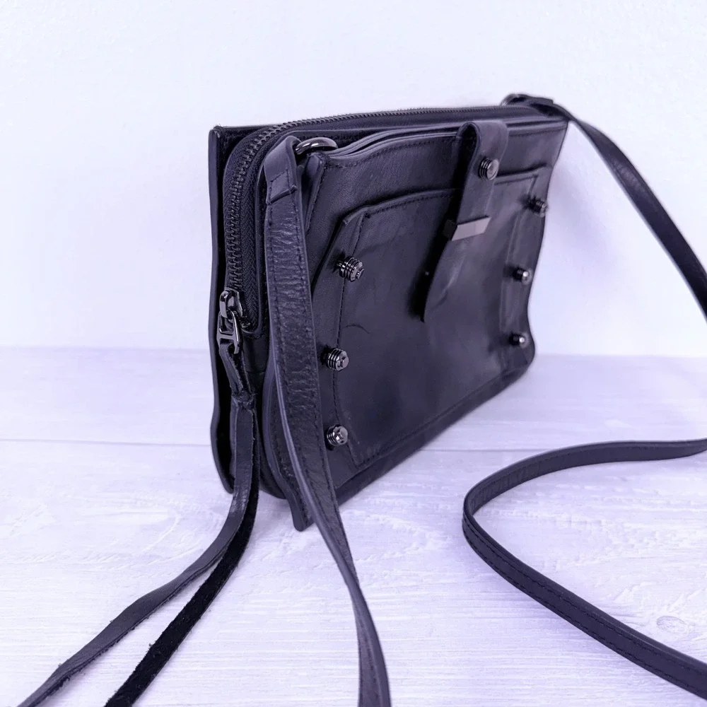 Botkier New York Warren City Small Crossbody Bag Black Leather Studded‎